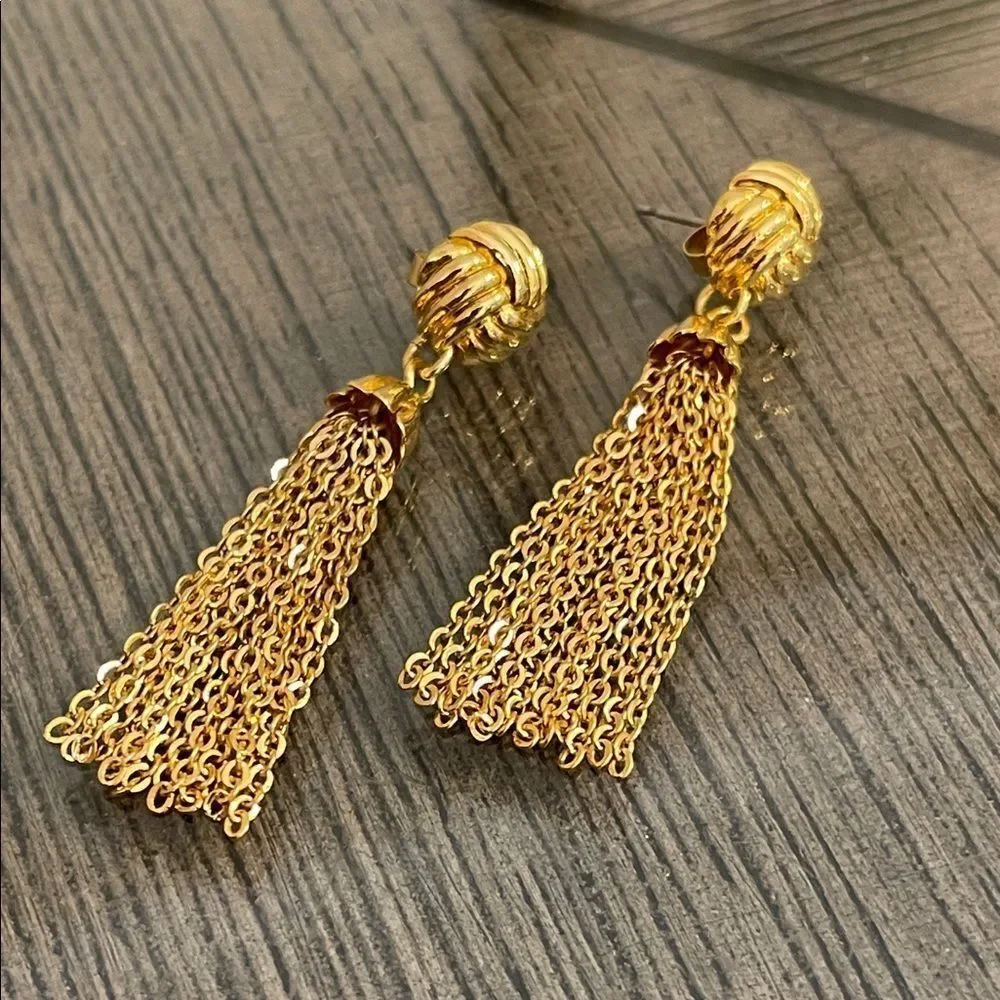 Vintage Gold-tone Tassel Earrings - Chain Tassel Earrings